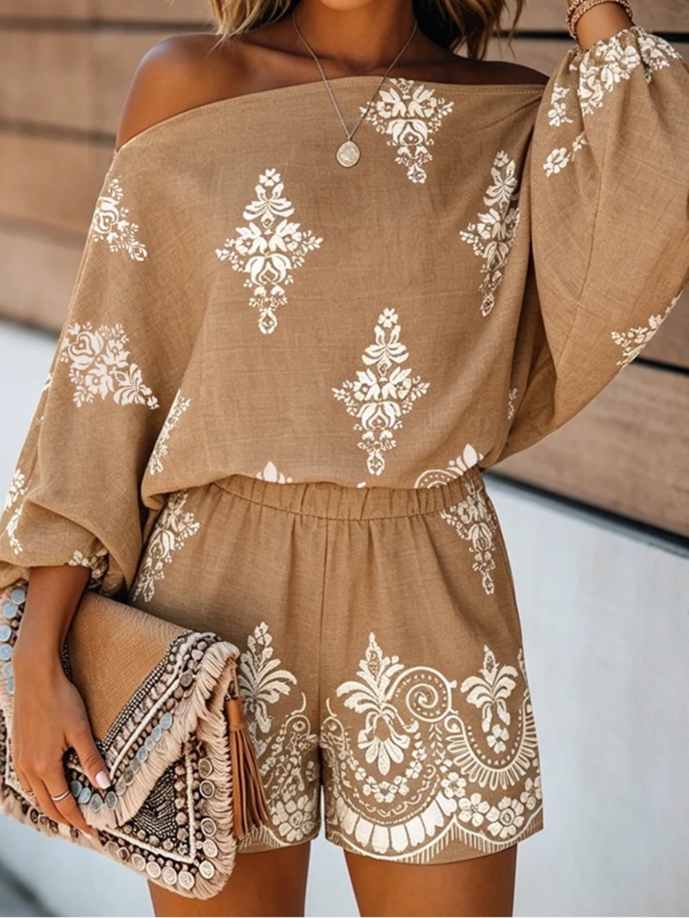 CHICME Brown & White Printed Tunic Top